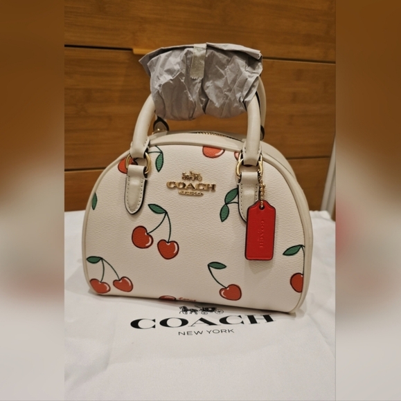 COACH Sydney Satchel With Heart Cherry Print - Picture 1 of 4